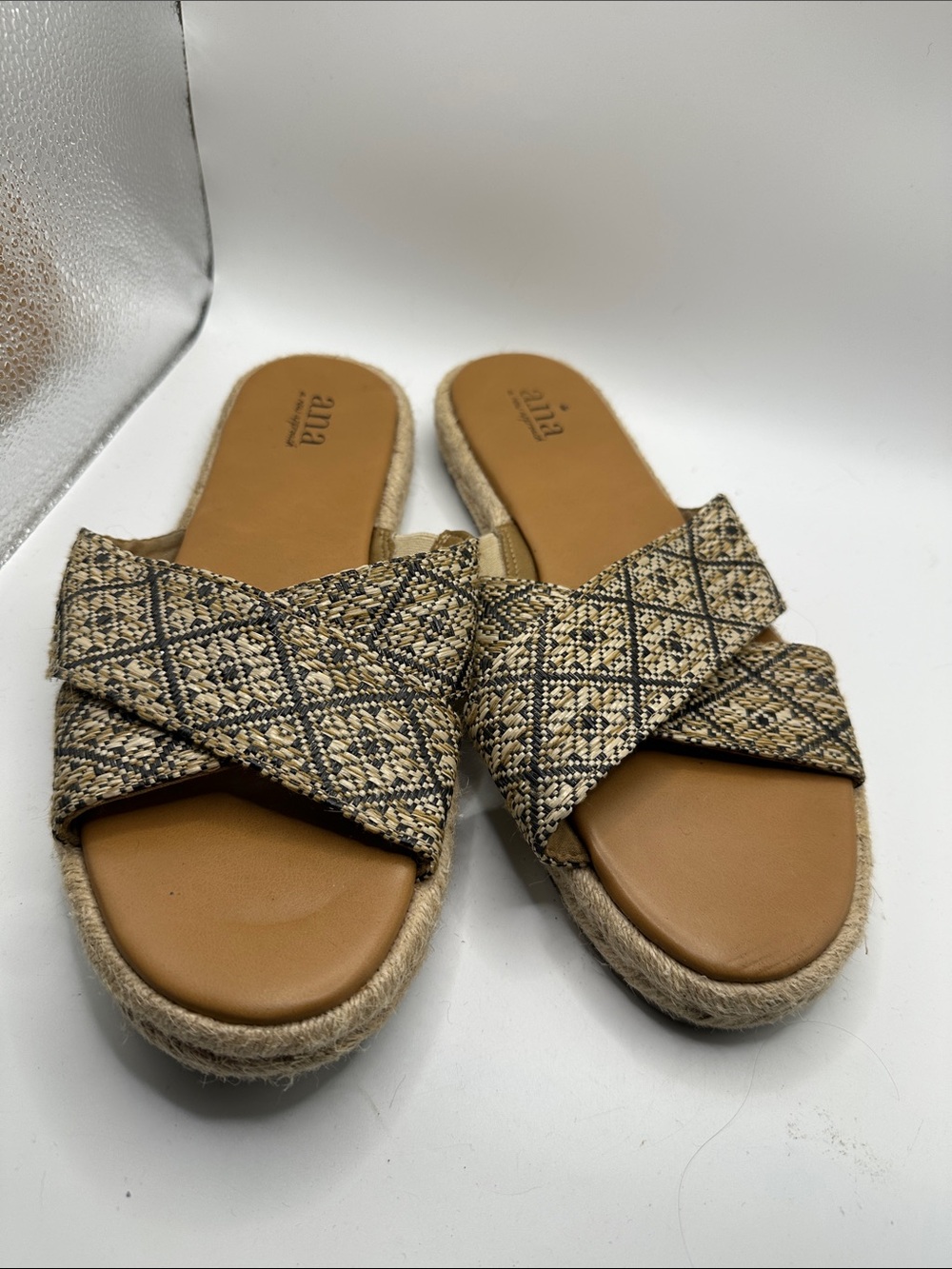 Woven Crossband Slide Sandals in Tan size 9.5